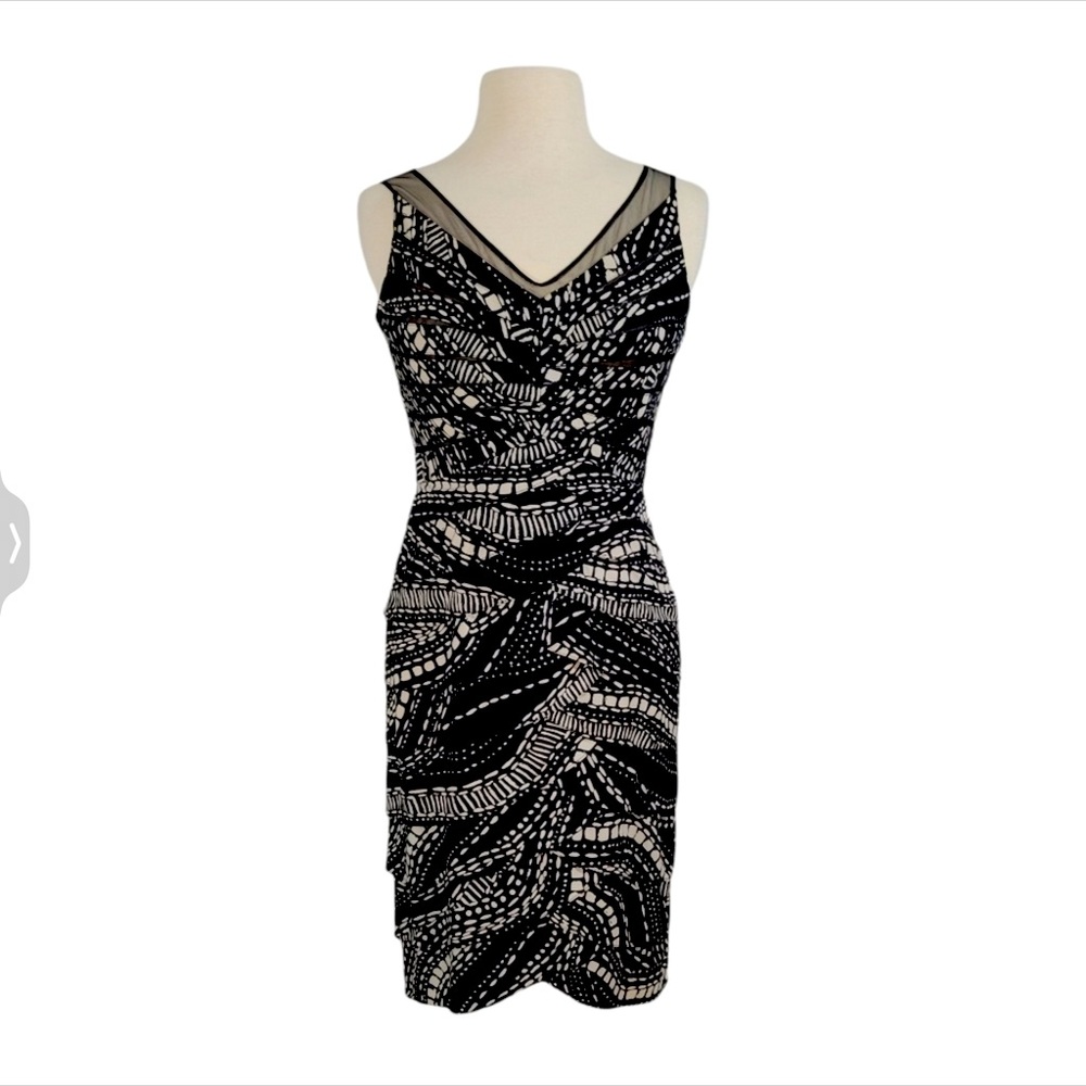 ❤️❤️ Adrianna Papell Tiered Black Mesh Bodycon wiser size4